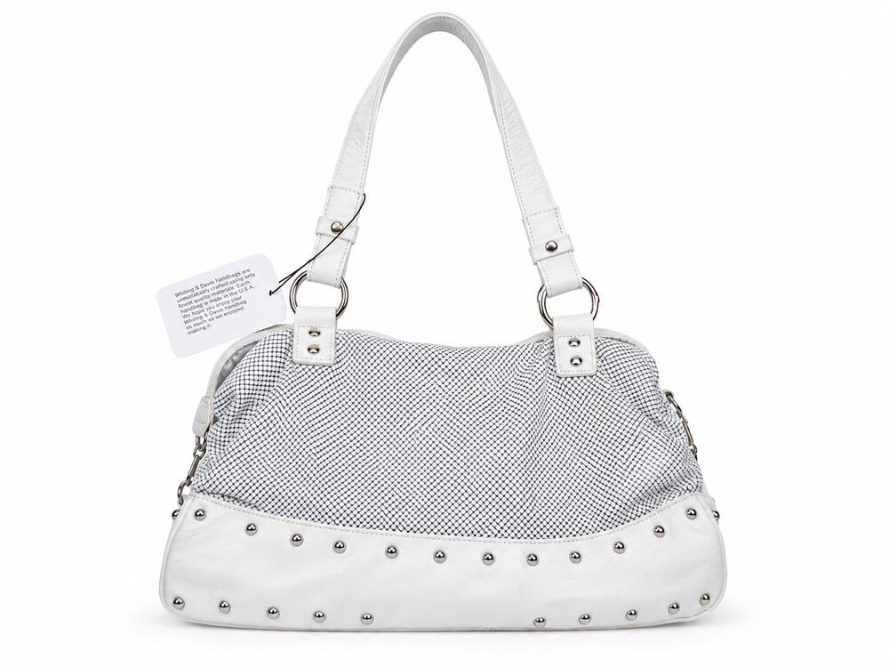 Whiting & Davis White Metal Mesh Studded Shoulder Bag Purse NWT